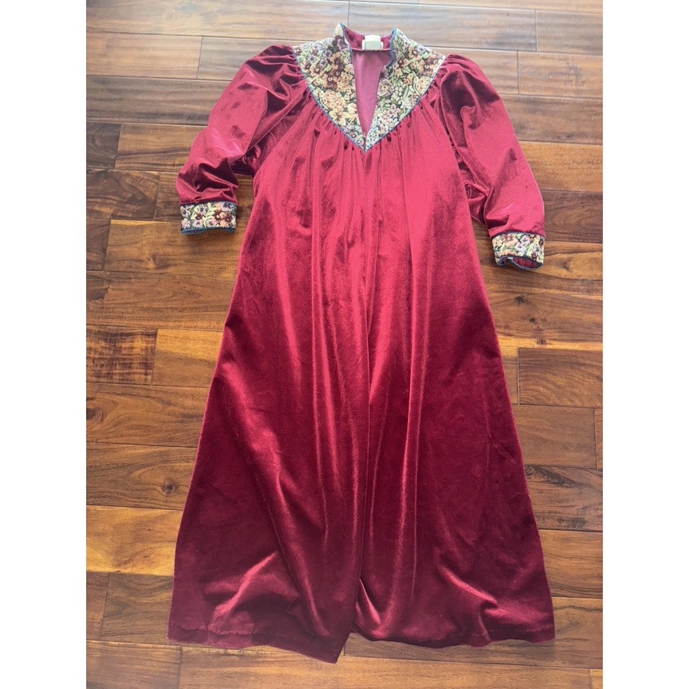 Appel‎ Burgundy Velvet Floral TVintage Dressing gown Maxi Size Small